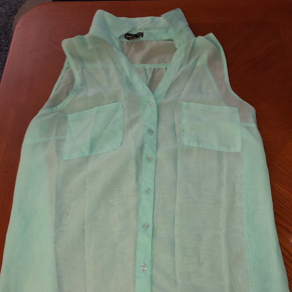 Shear teal button up